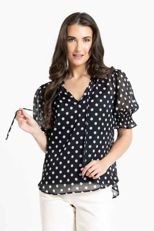 Leila & Luca Honey Blouse - Black & White Spot