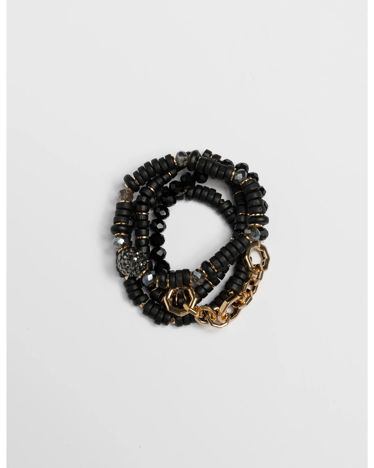 Stella + Gemma - Set of 4 Black and Gold Bead Bracelet