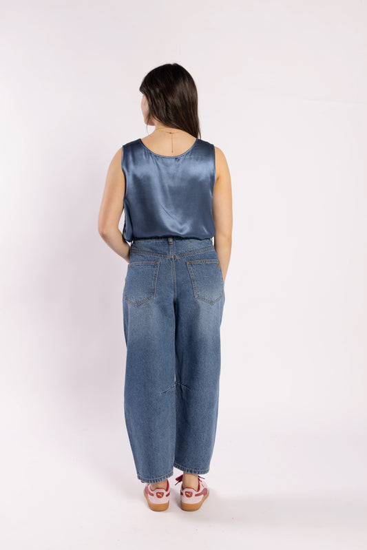 Drama The Label Barrel Leg Jeans - Indigo Blue