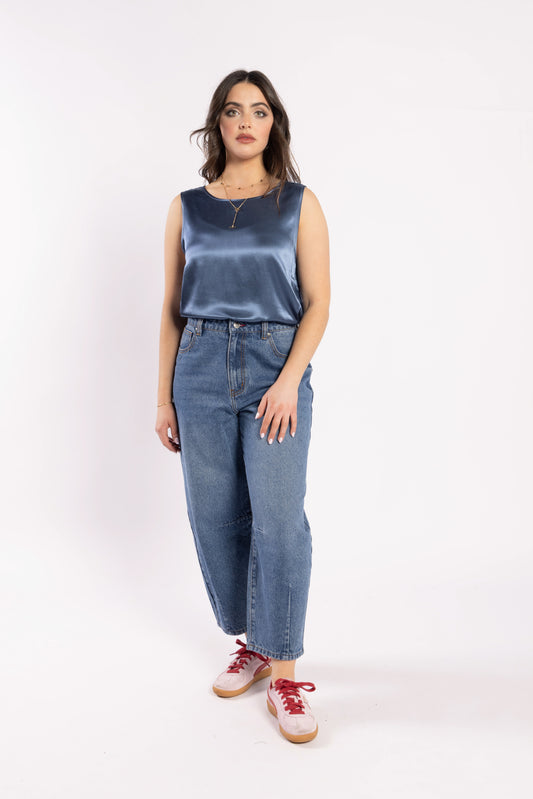 Drama The Label Barrel Leg Jeans - Indigo Blue