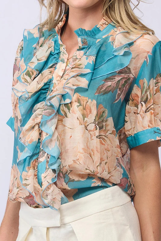Drama The Label Wish Blouse - Aqua Bloom