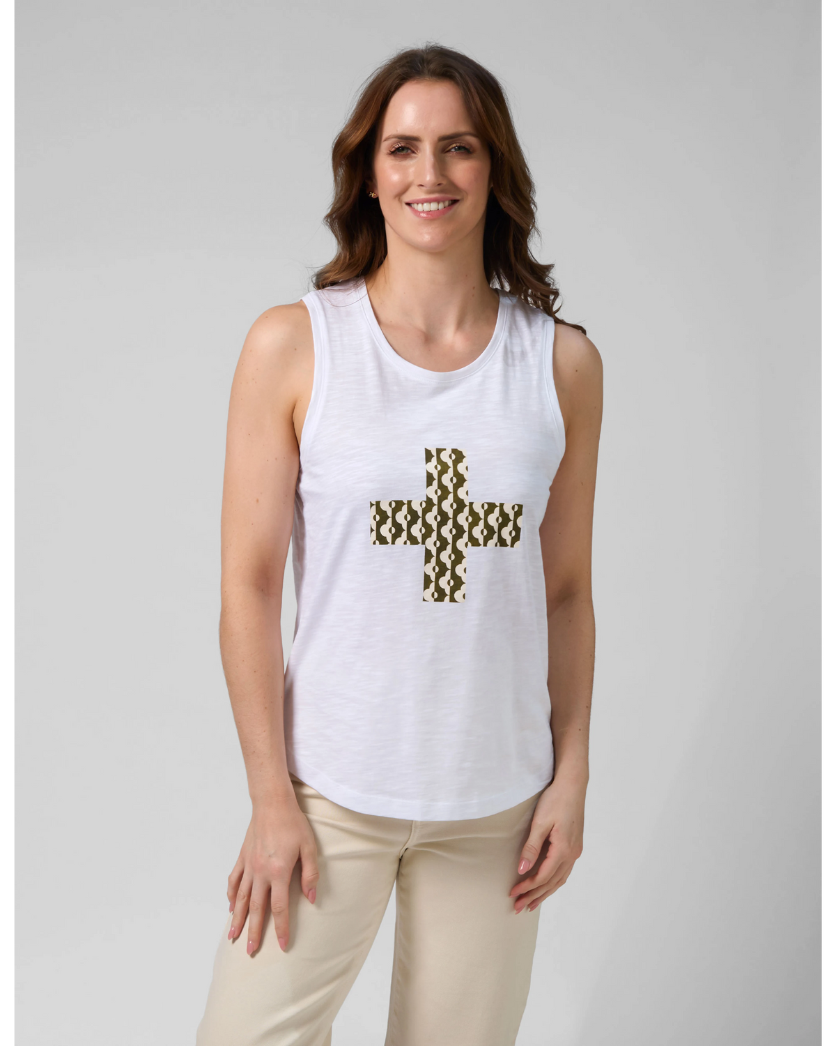 Stella + Gemma Tank Fez Cross - White