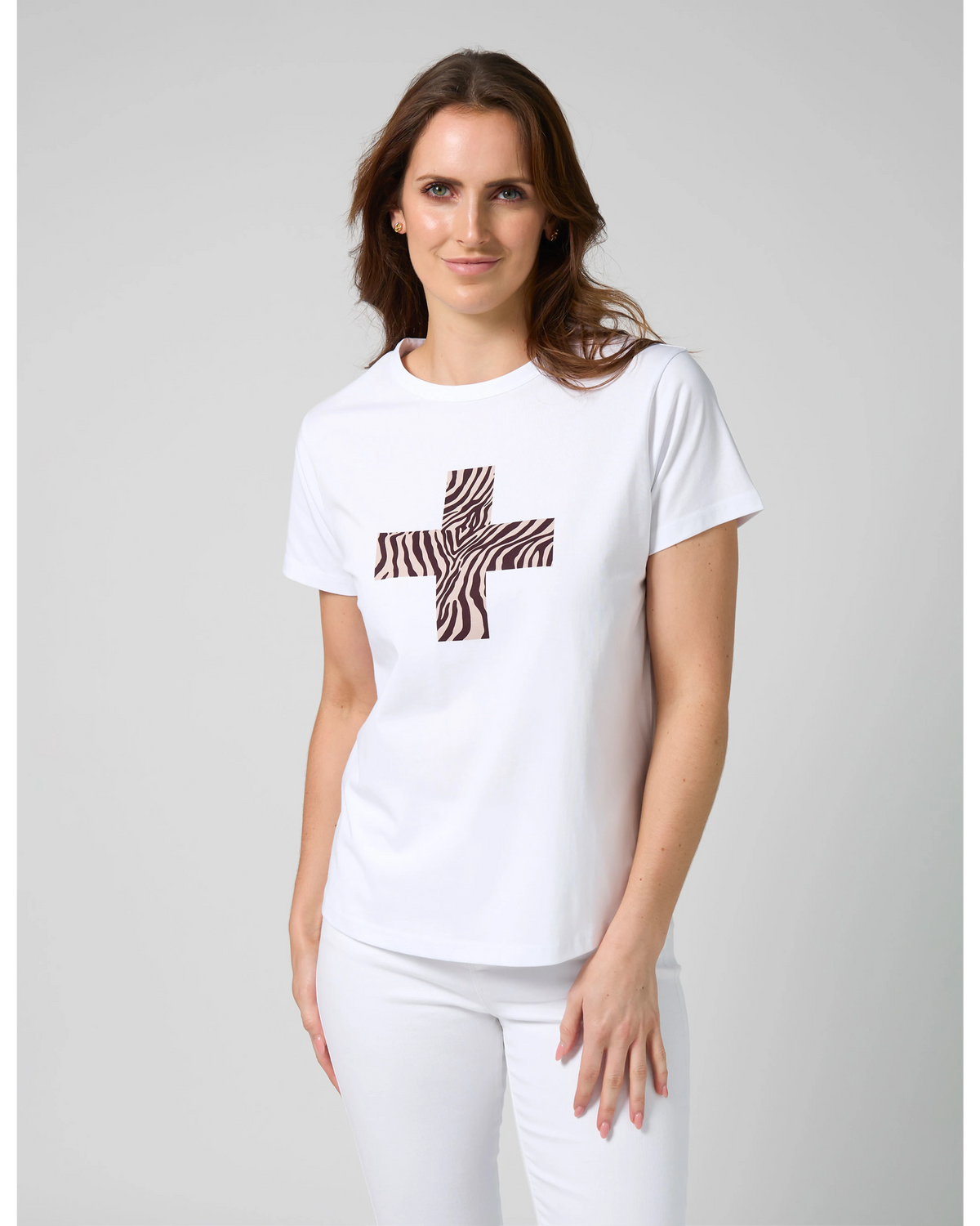 Stella + Gemma Ace Tee Merlot Zebra Cross - White