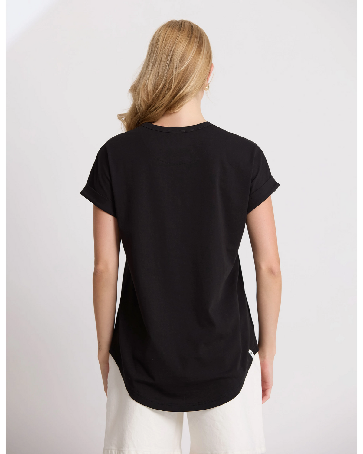 Stella + Gemma Soho Cuff V-Neck Tee - Black