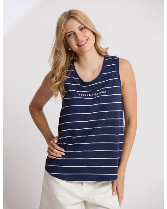 Stella + Gemma Everyday Tank - Navy/White Stripe