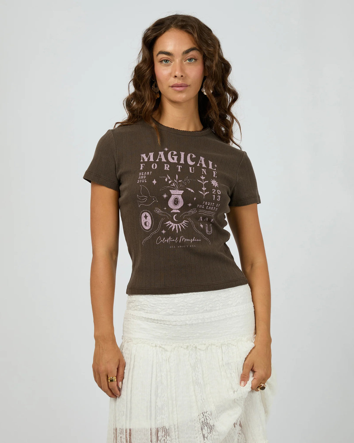 All About Eve Fortune Baby Tee - Brown