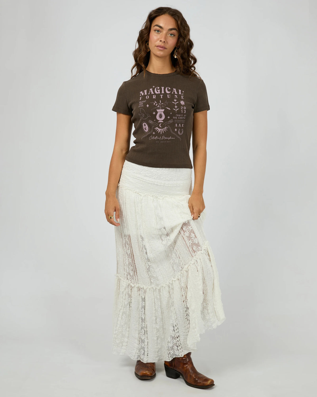 All About Eve Fortune Baby Tee - Brown