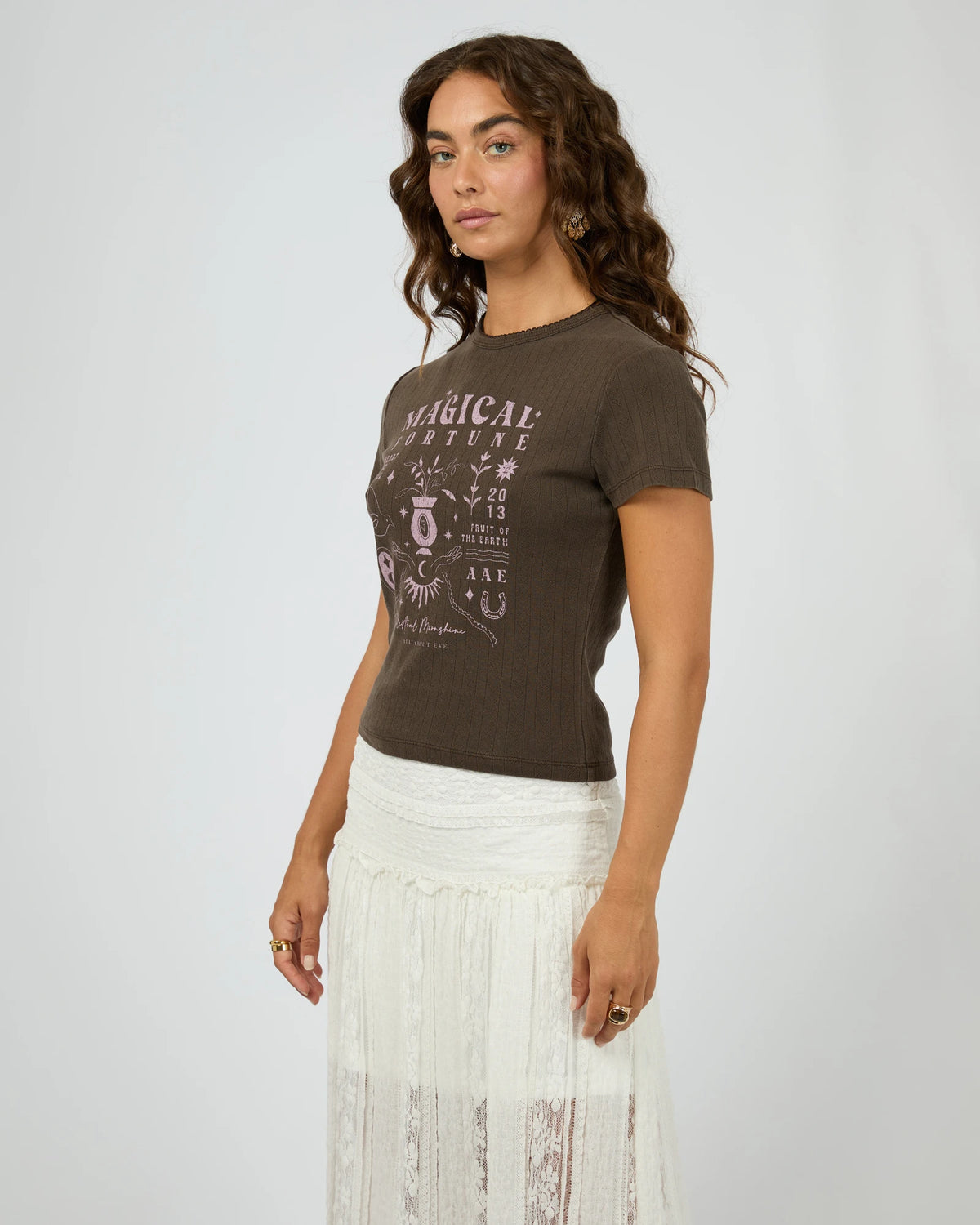All About Eve Fortune Baby Tee - Brown