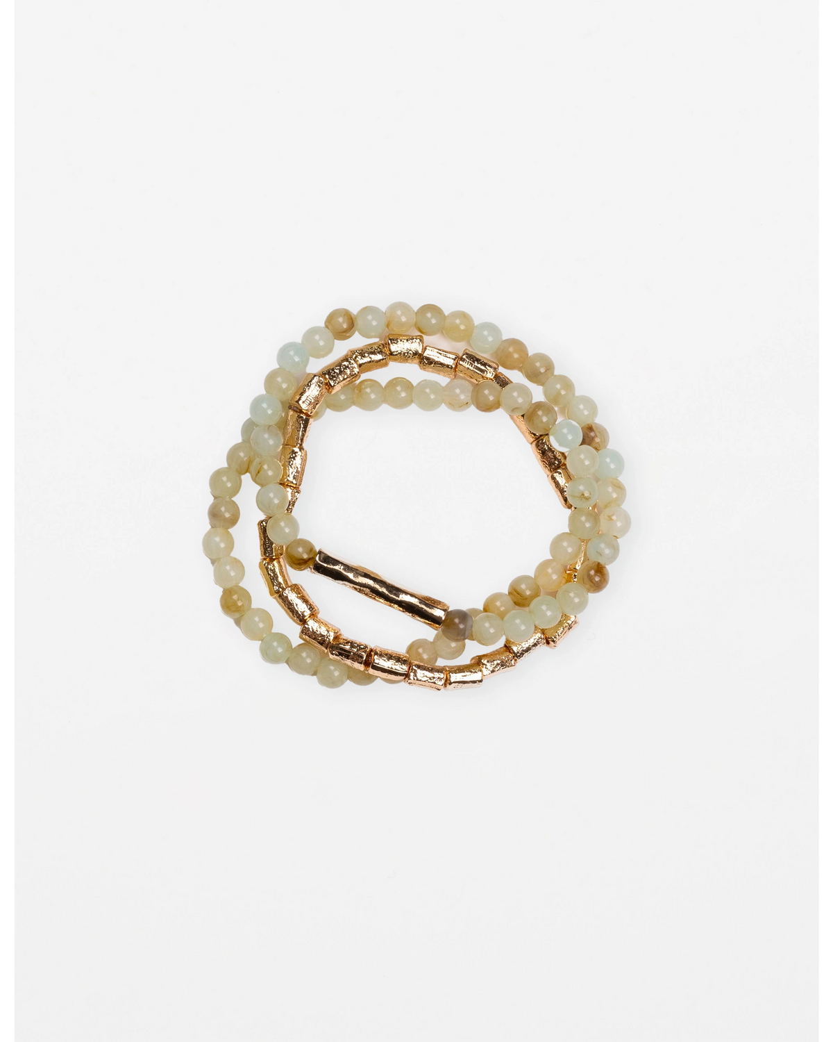 Stella + Gemma - Set of 3 Green &amp; Gold Beaded Bracelets