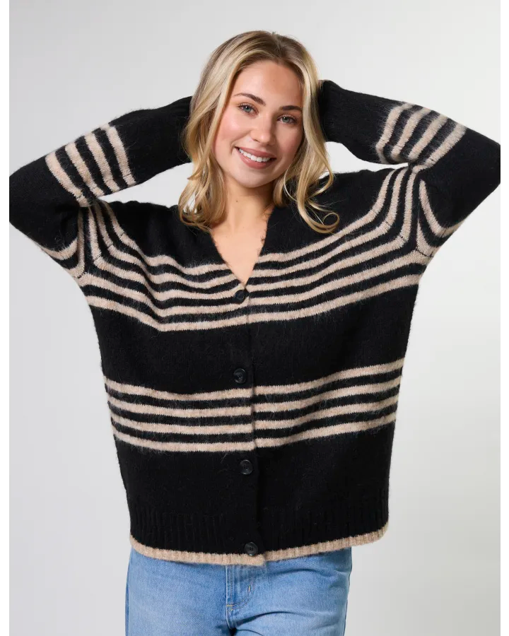 Stella + Gemma Stripe Cardigan - Black /Sand