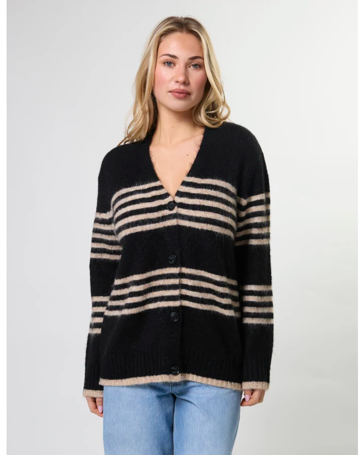 Stella + Gemma Stripe Cardigan - Black /Sand