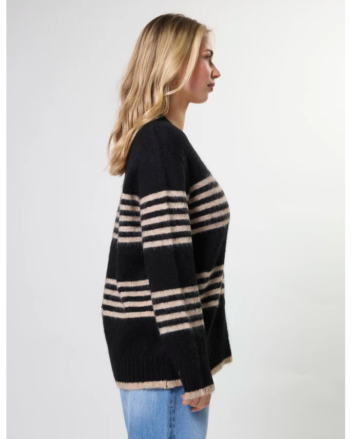 Stella + Gemma Stripe Cardigan - Black /Sand