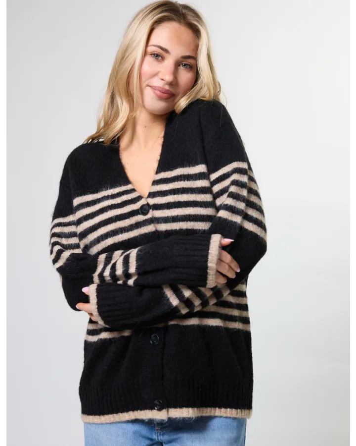 Stella + Gemma Stripe Cardigan - Black /Sand