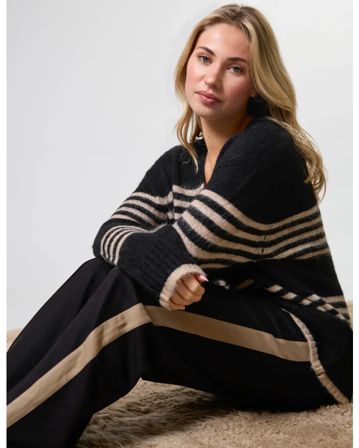 Stella + Gemma Stripe Cardigan - Black /Sand