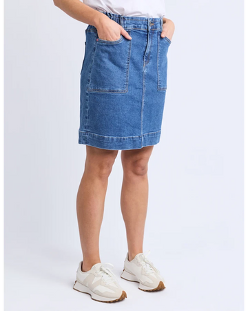 Elm Atlas Denim Skirt - Dark Blue