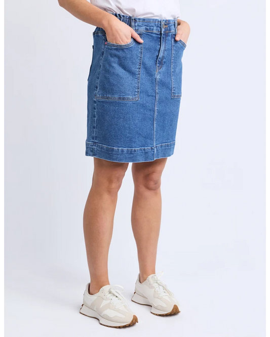 Elm Atlas Denim Skirt - Dark Blue