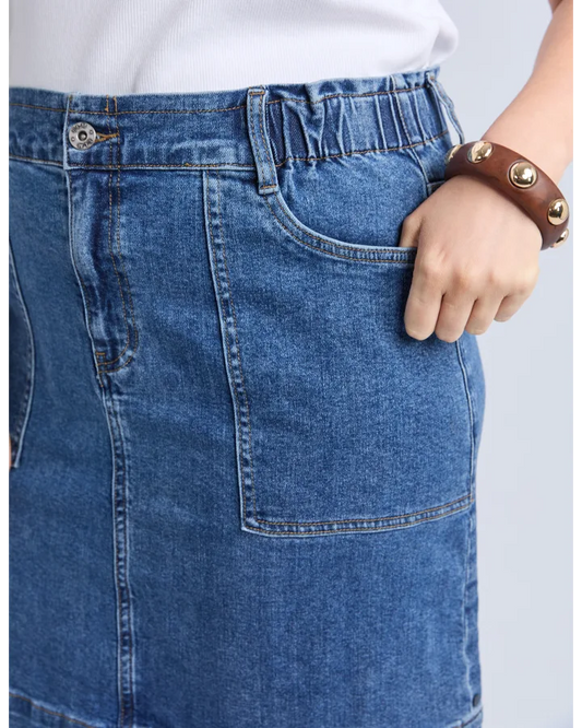 Elm Atlas Denim Skirt - Dark Blue