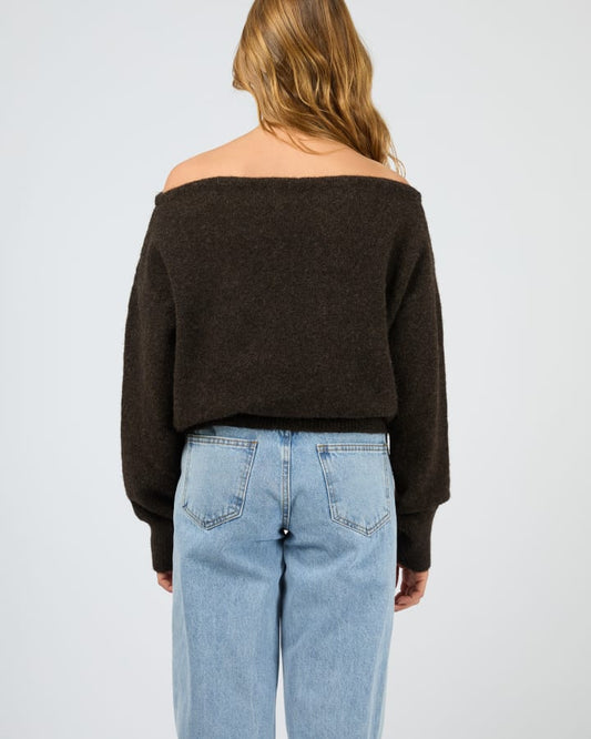 Silent Theory Off Shoulder Knit - Chocolate