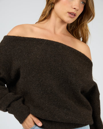 Silent Theory Off Shoulder Knit - Chocolate