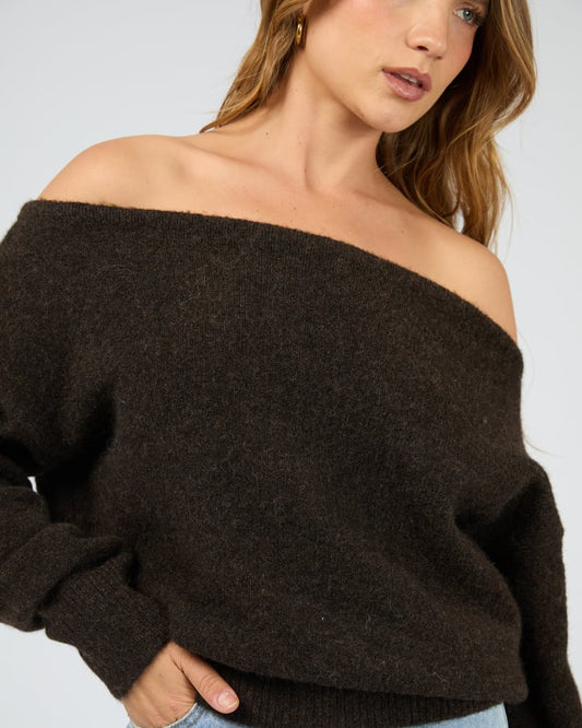 Silent Theory Off Shoulder Knit - Chocolate
