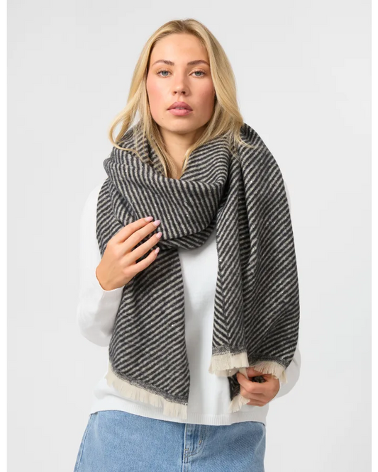 Stella + Gemma Black & Grey Striped Scarf