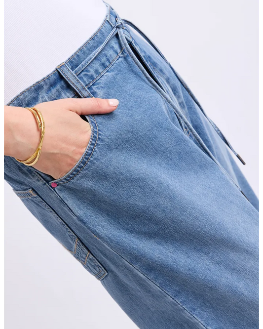 Elm Paige Tie Waist Jeans - Light Blue