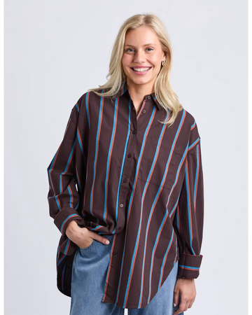 Elm Saltair Shirt - Choc/Blue Stripe