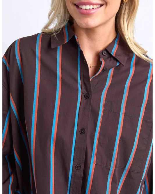 Elm Saltair Shirt - Choc/Blue Stripe