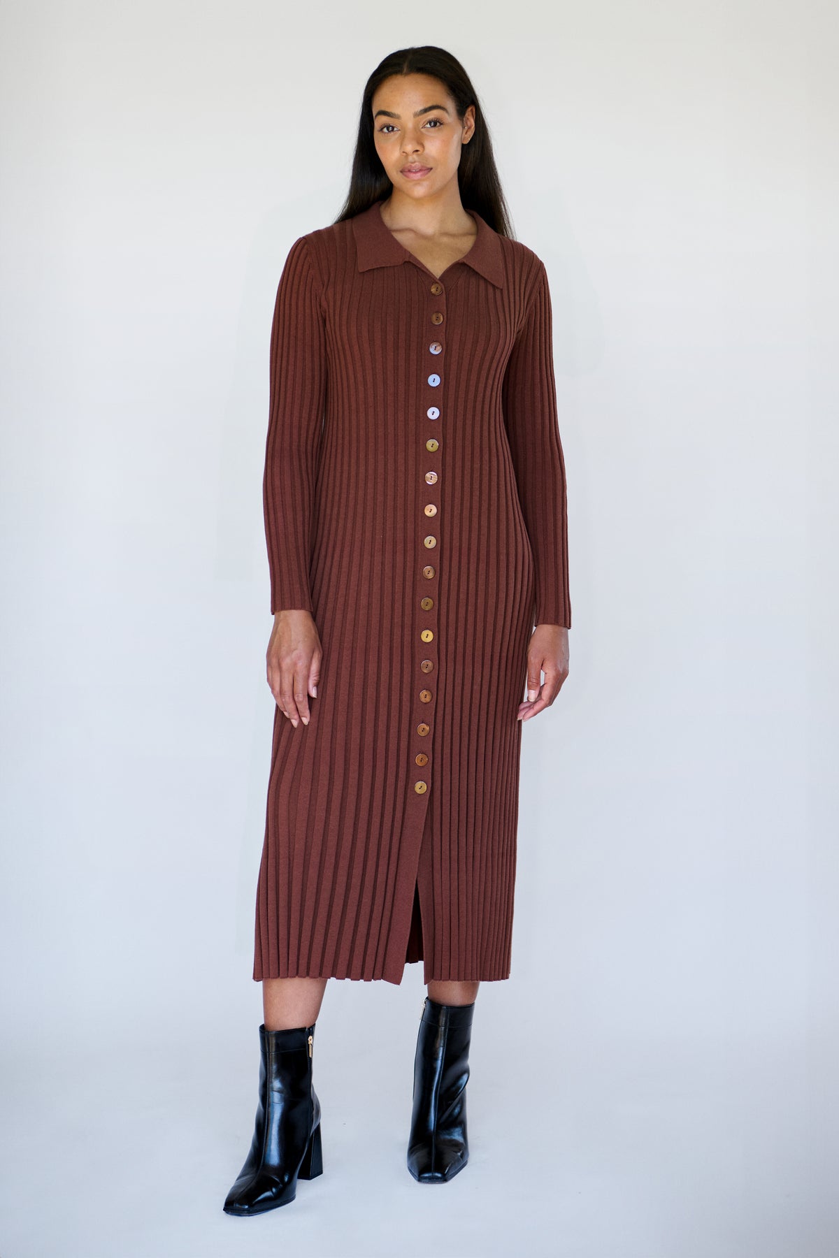 Maxted Button Down Knit Dress - Chocolate