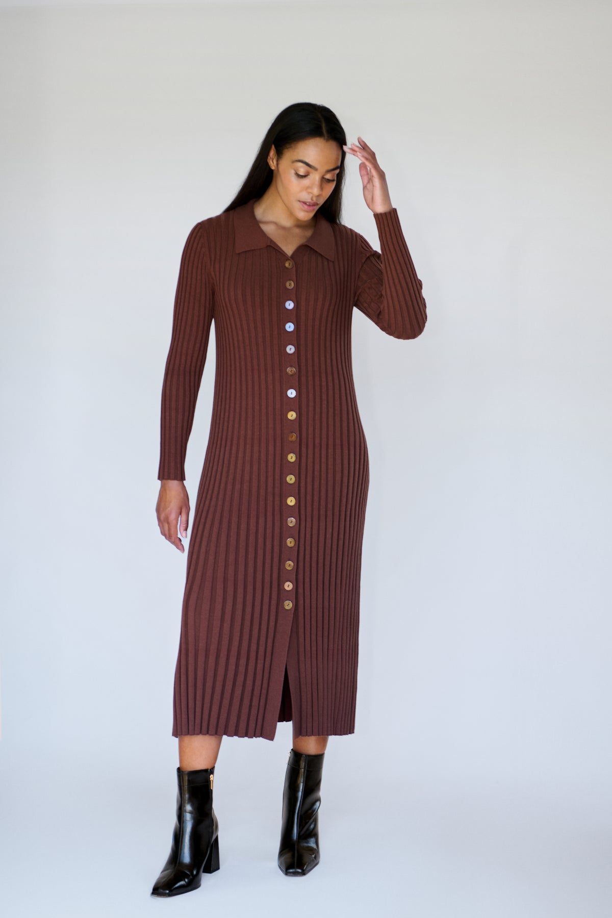 Maxted Button Down Knit Dress - Chocolate