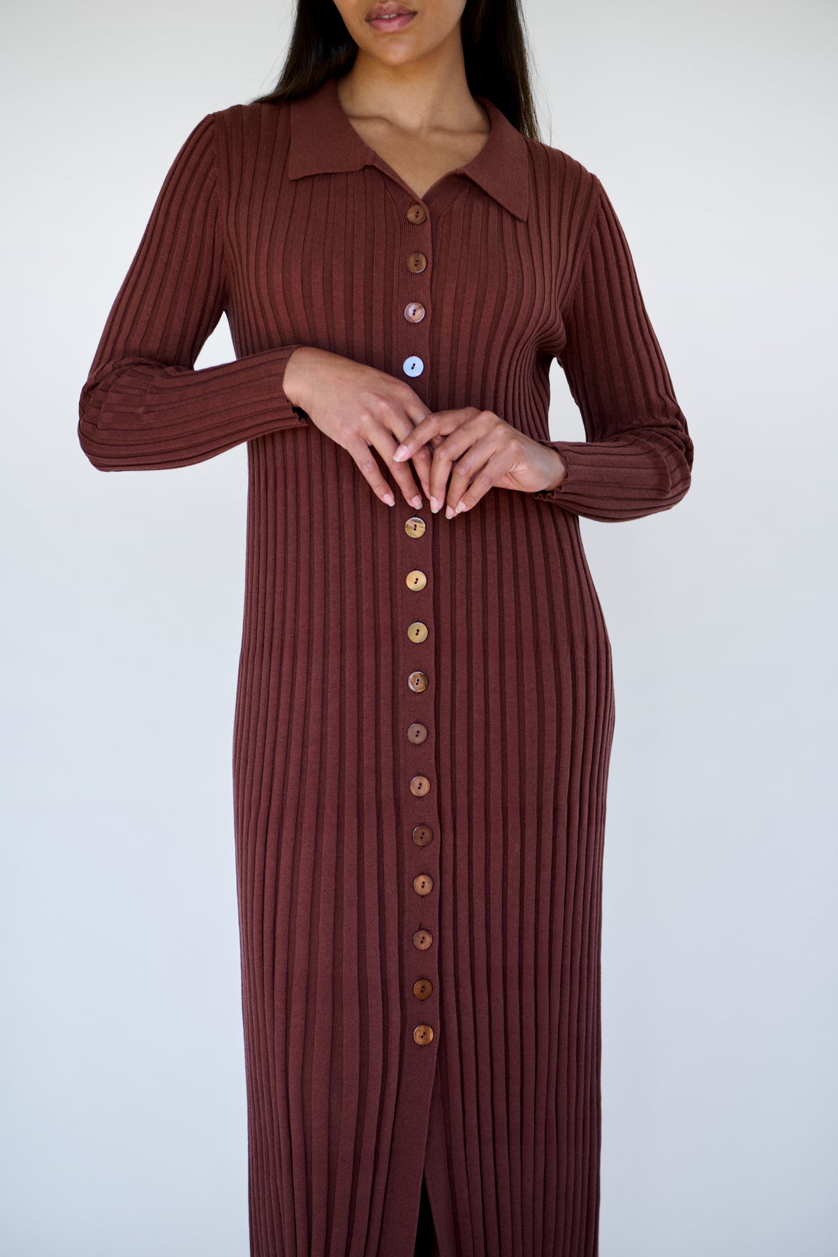 Maxted Button Down Knit Dress - Chocolate