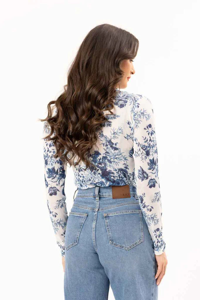 Leila + Luca Loveable Mesh Top - White/Blue Print