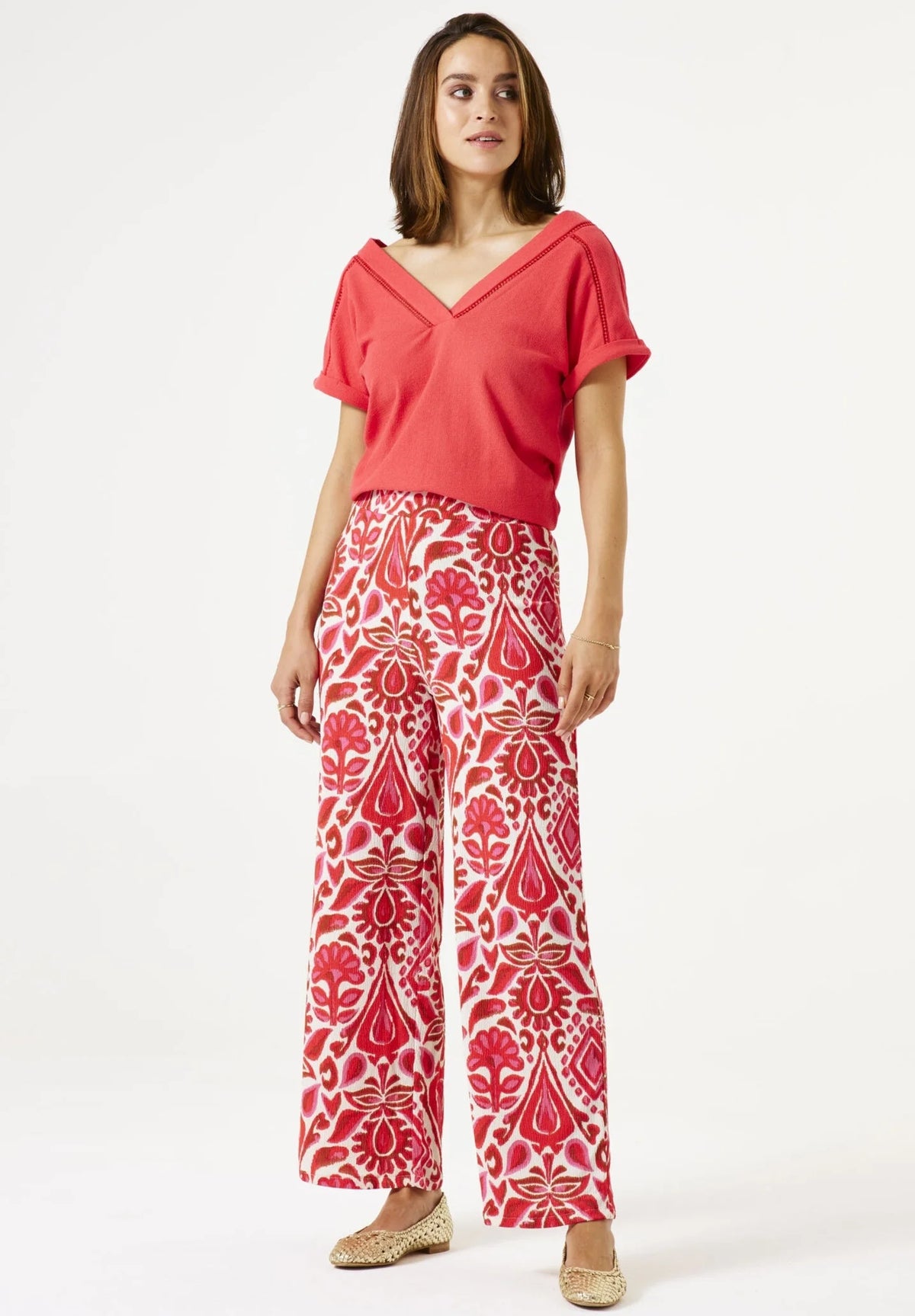 Garcia Wide Leg Pant - Ruby Red Print