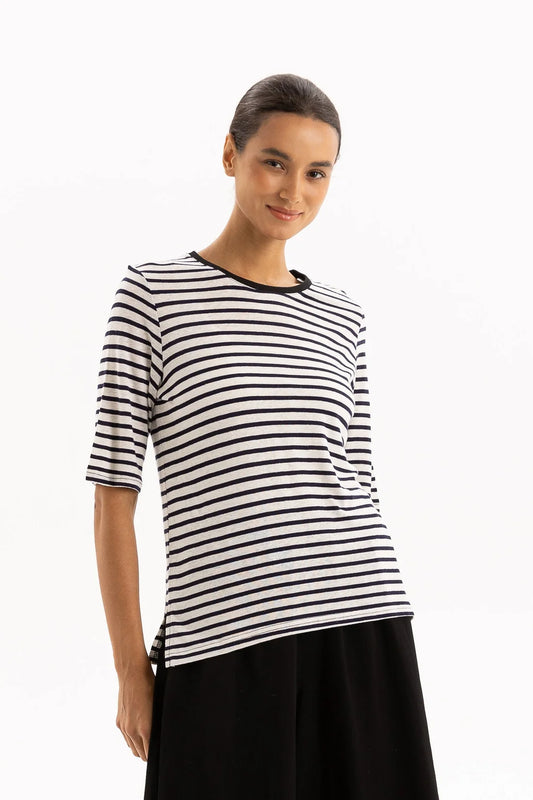 Two by Two Linen Tee - Navy Stripe