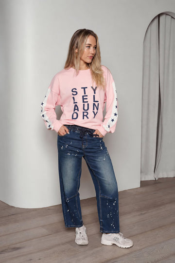 Style Laundry Barrel Leg Splatter Jean