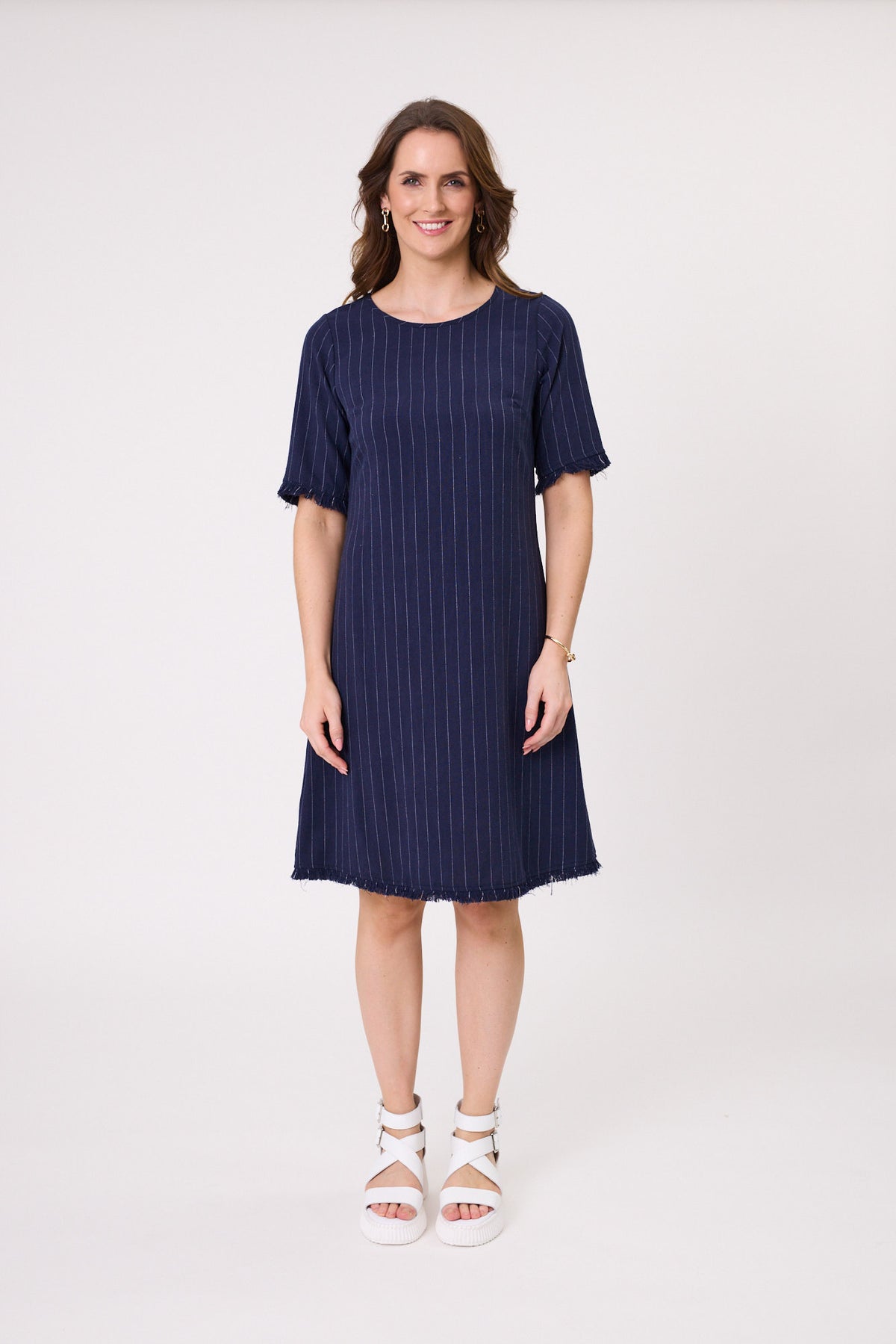 Lemon Tree Allegra Linen Dress - Navy Stripe