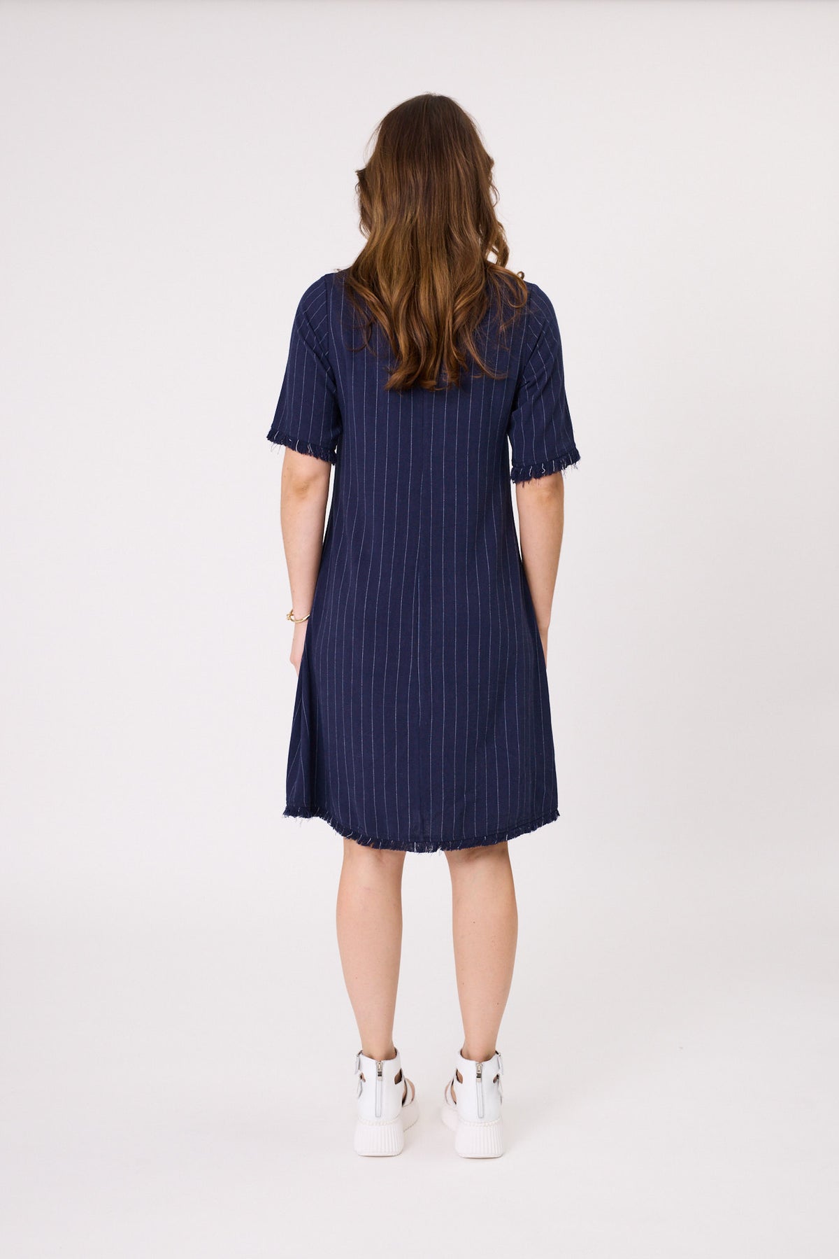 Lemon Tree Allegra Linen Dress - Navy Stripe