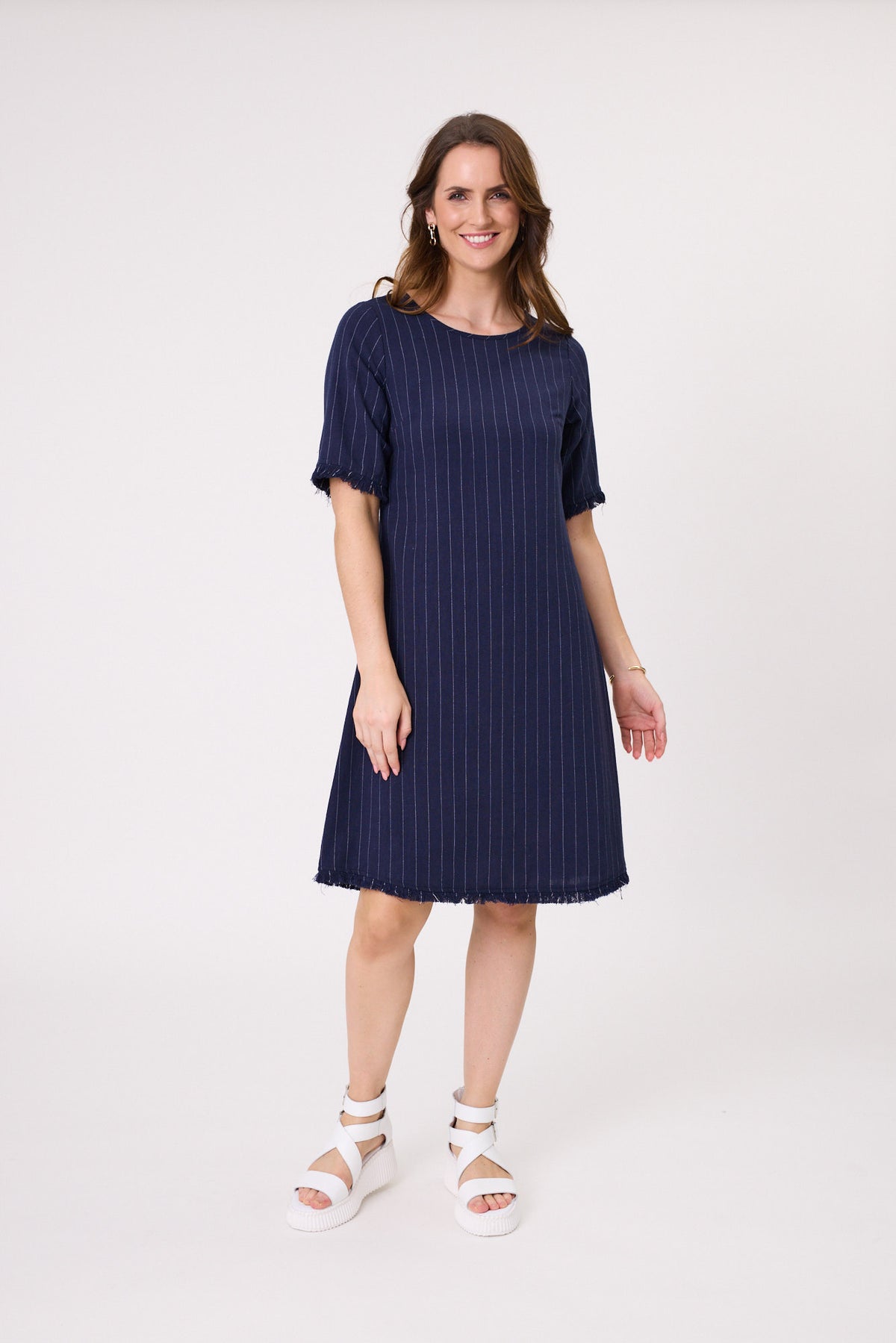 Lemon Tree Allegra Linen Dress - Navy Stripe