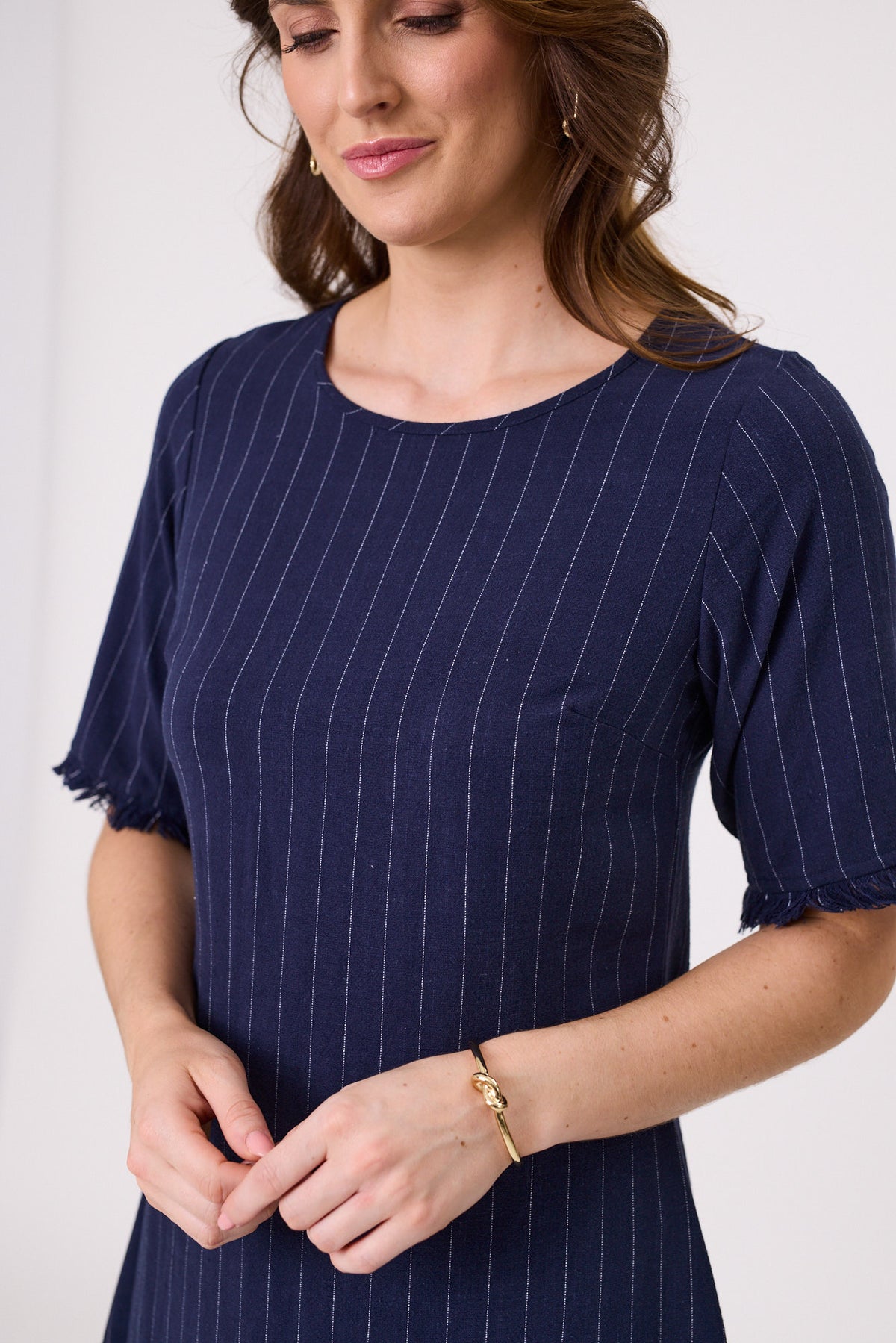 Lemon Tree Allegra Linen Dress - Navy Stripe