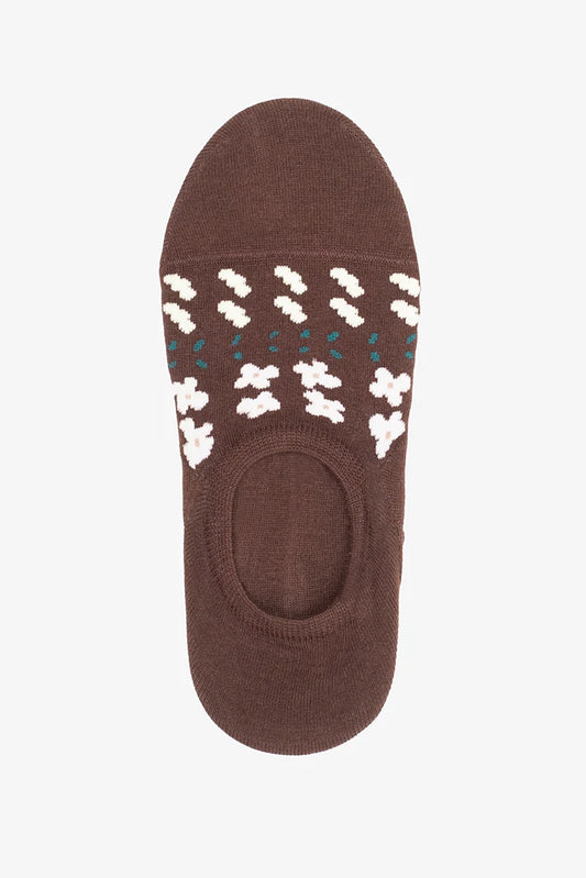 Antler No Show Floral Sock - Chocolate