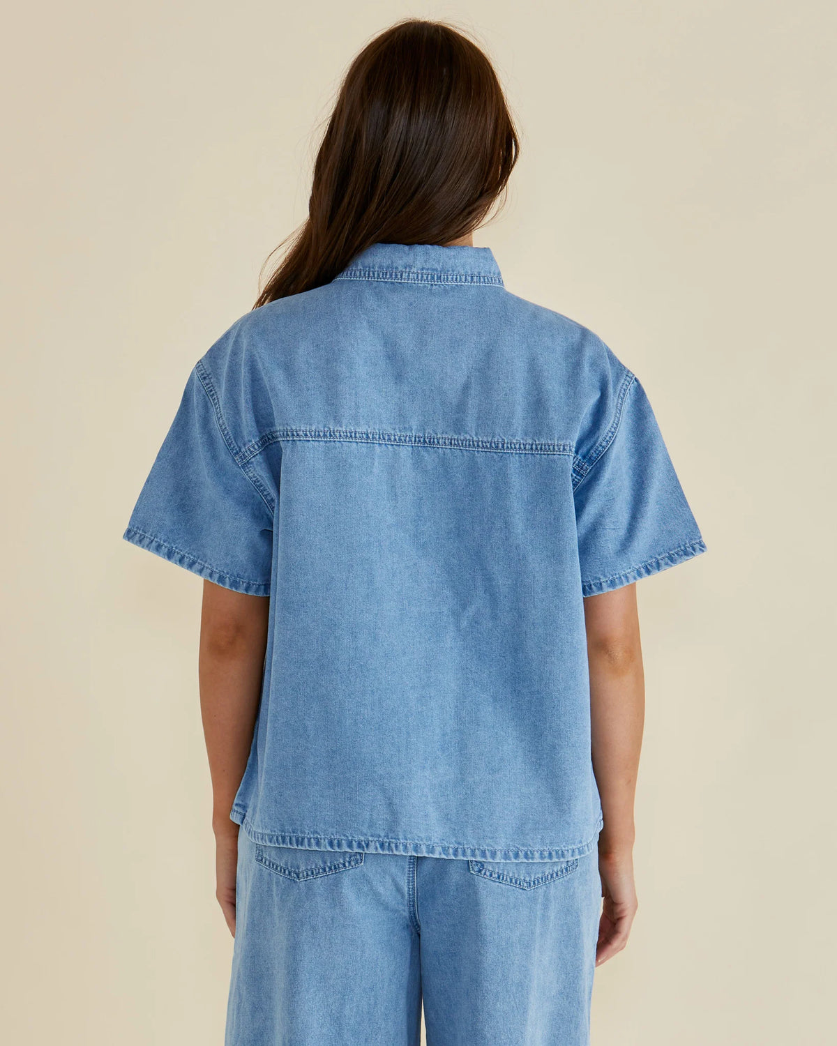 Betty Basics Saffra Short Sleeve Denim Shirt - Blue Wash