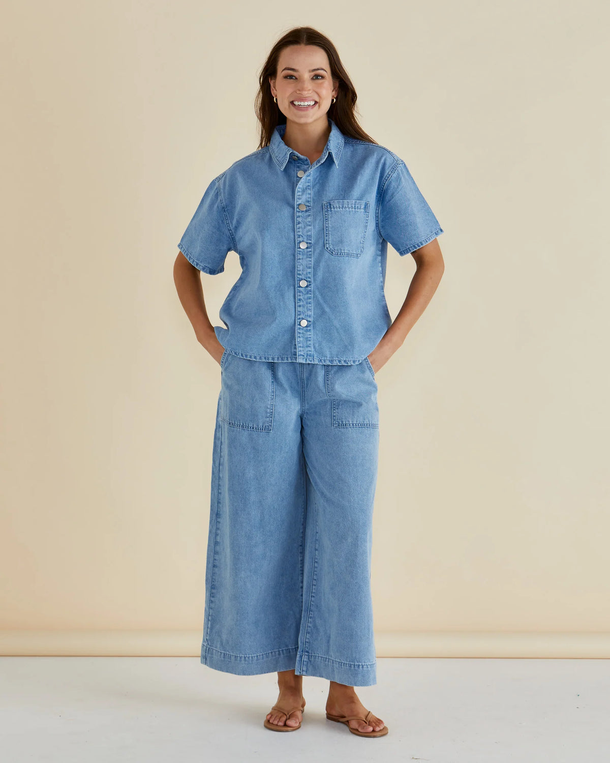 Betty Basics Saffra Short Sleeve Denim Shirt - Blue Wash