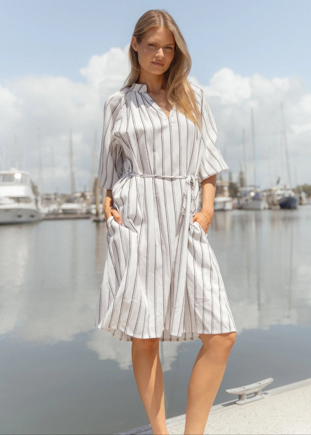 Betty Basics Jenna Dress - White Stripe