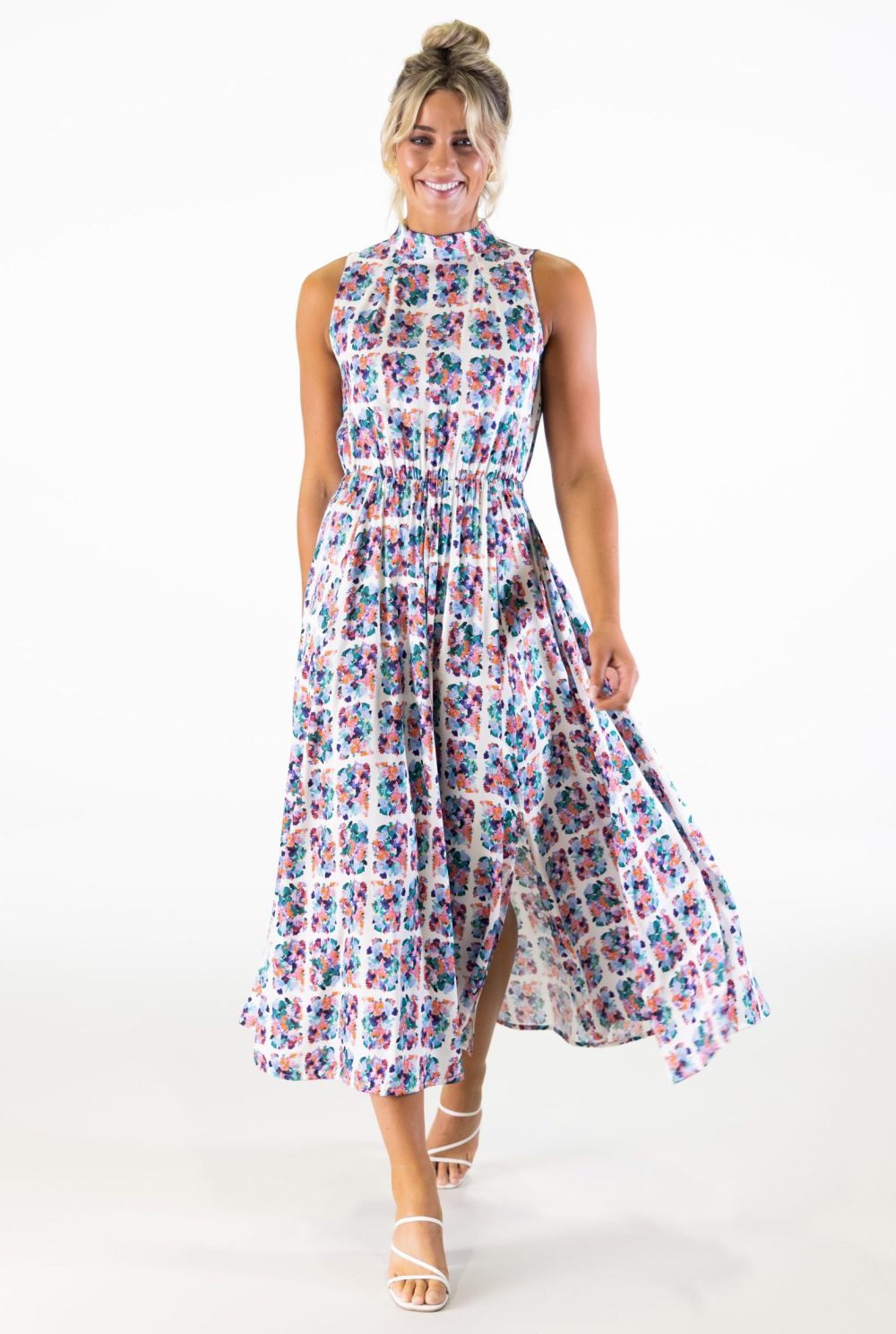 Bel Vestito Siena Pannelled Midaxi Dress - White Grid