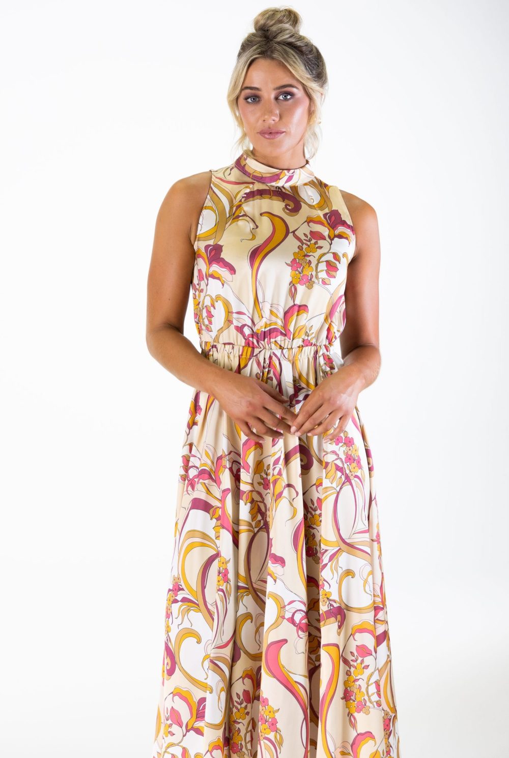 Bel Vestito Roma Pannelled Midaxi Dress - Pink Paisley