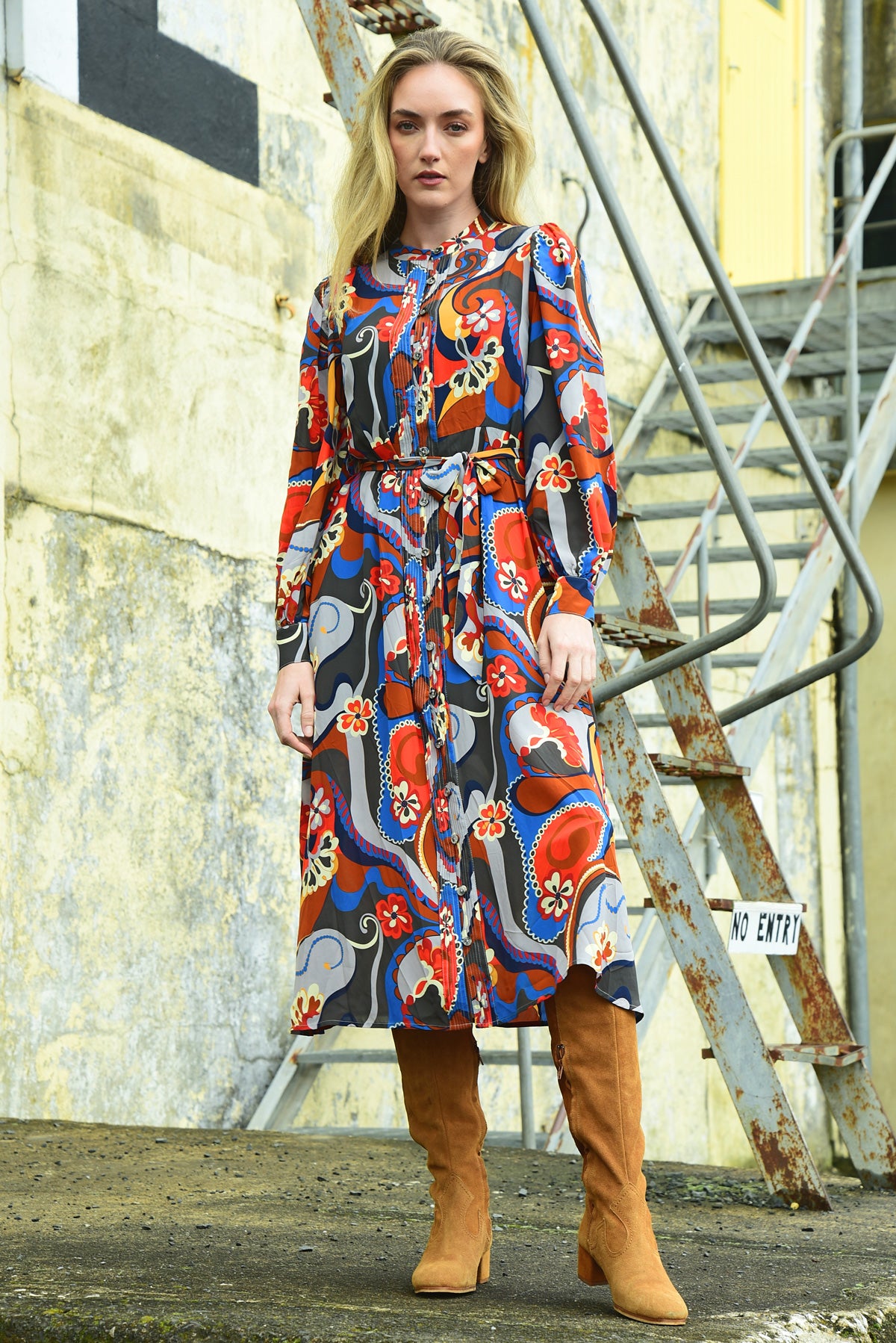 Coop Tucker Up Dress - Red/Grey Swirly Wurly