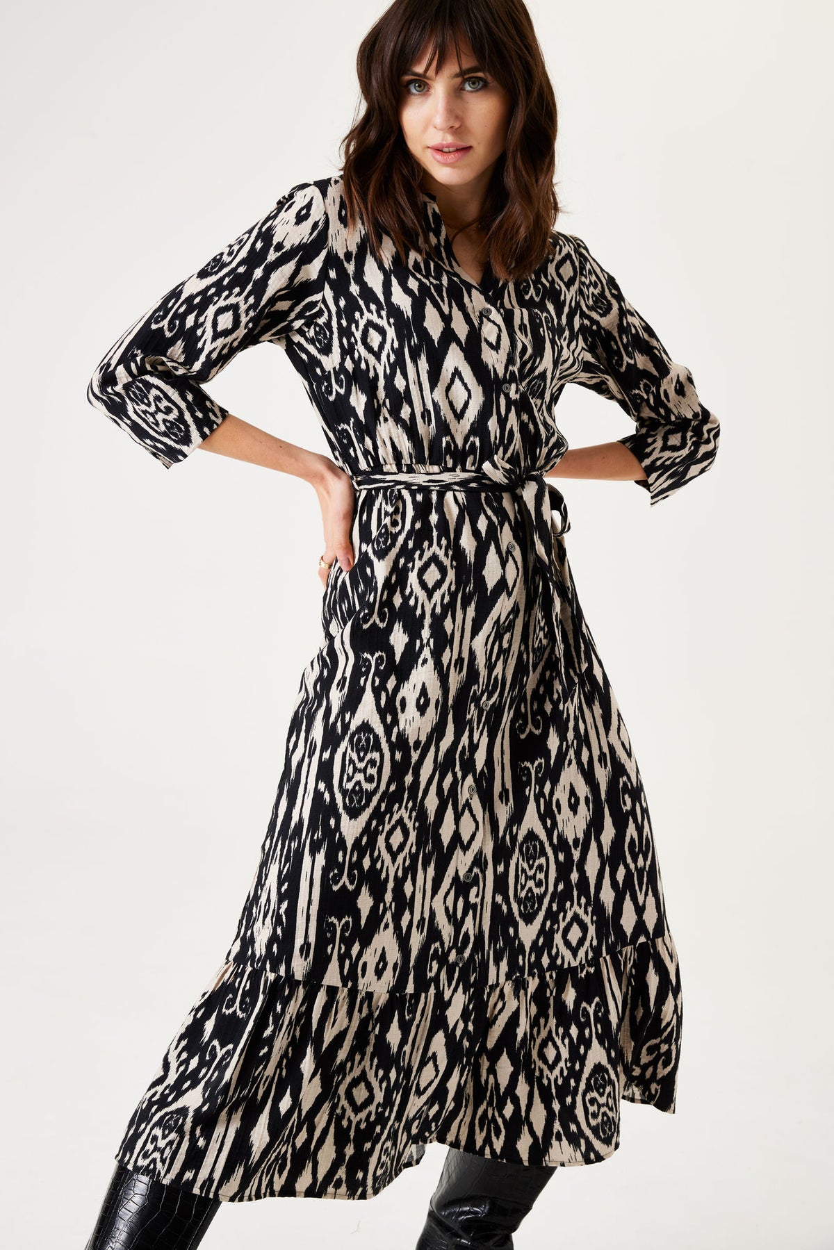 Garcia Midi Length Dress - Black Geo Print