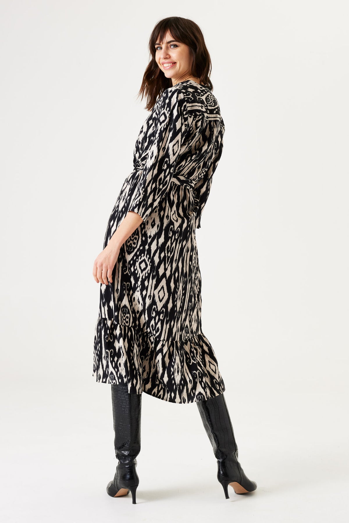 Garcia Midi Length Dress - Black Geo Print