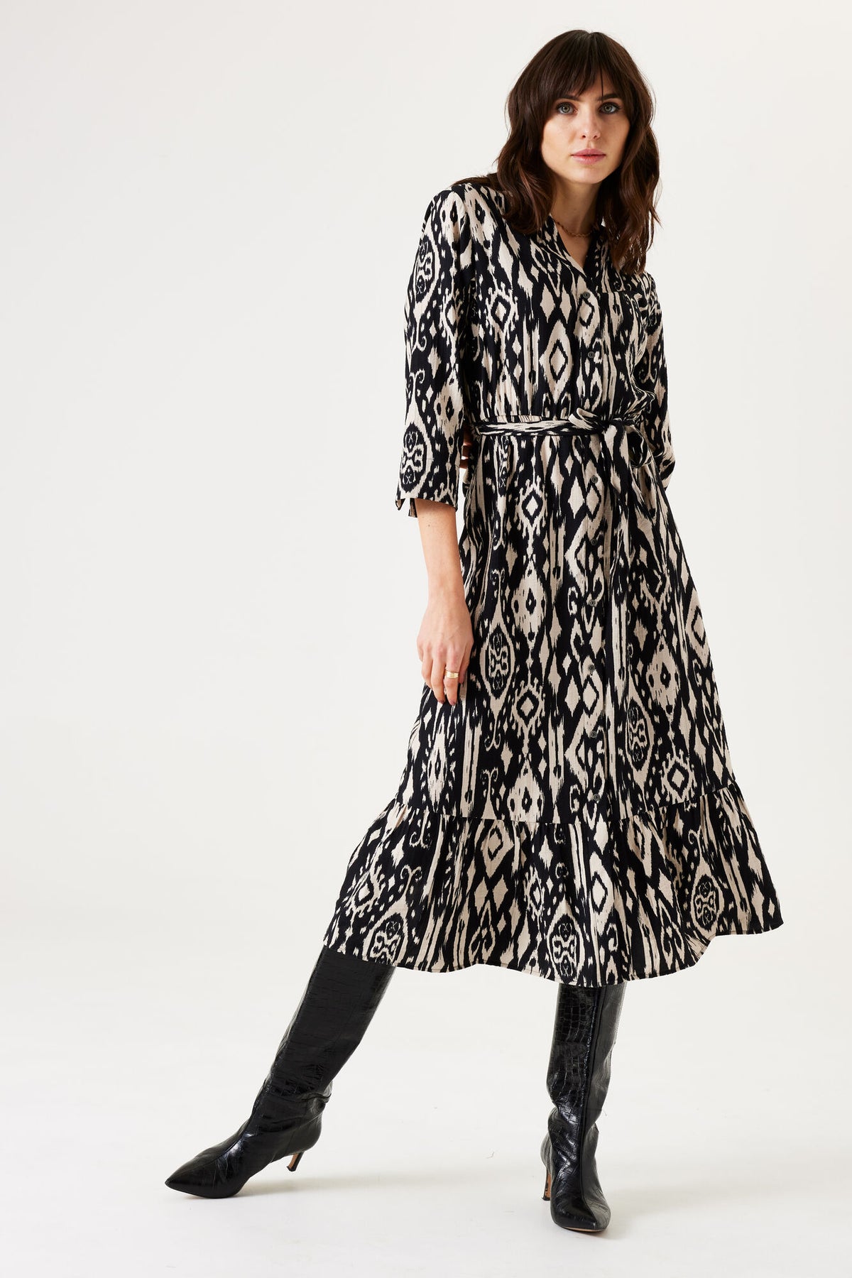 Garcia Midi Length Dress - Black Geo Print