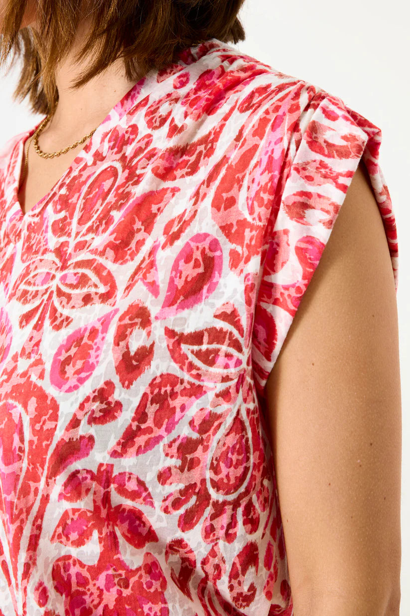 Garcia V-Neck Top - Ruby Red Print